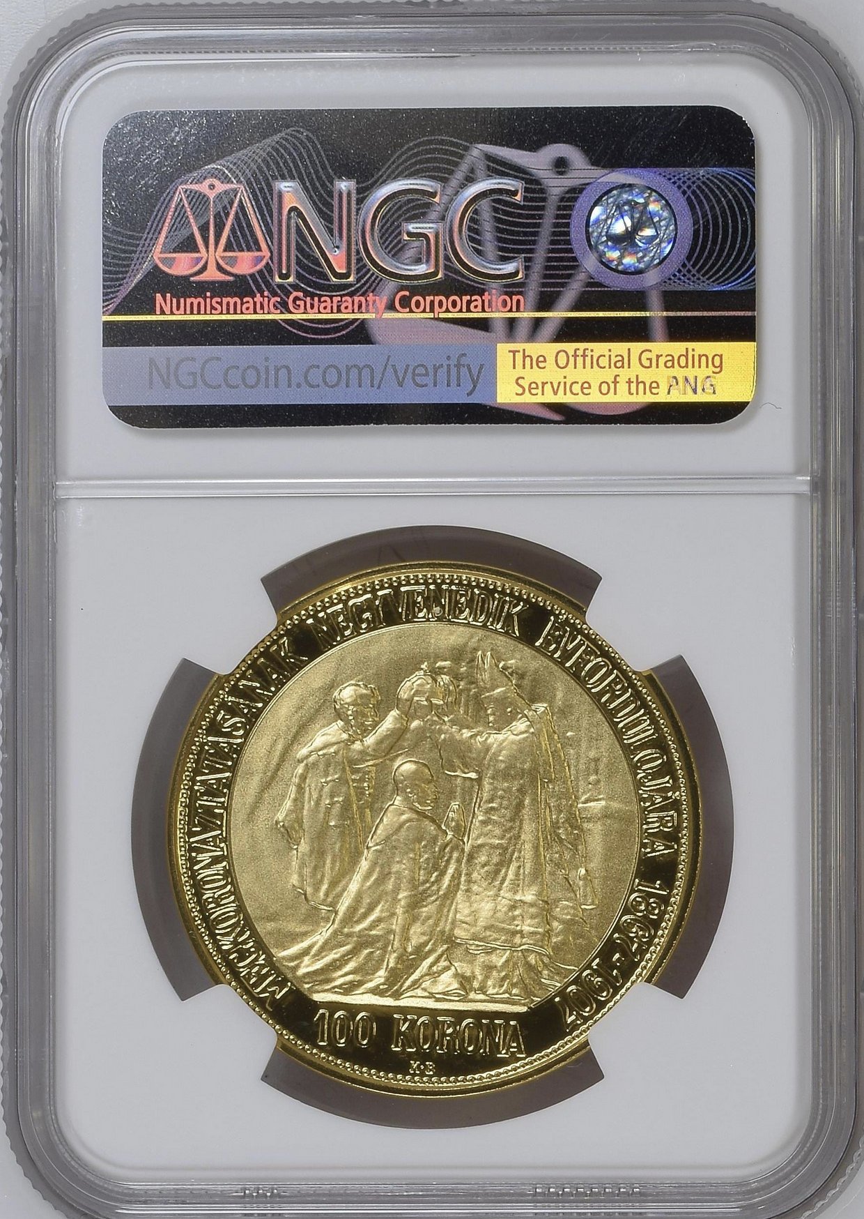 ハンガリー1907年/2017年戴冠40年100コロナ金貨 NGC PF70 UCAM画像