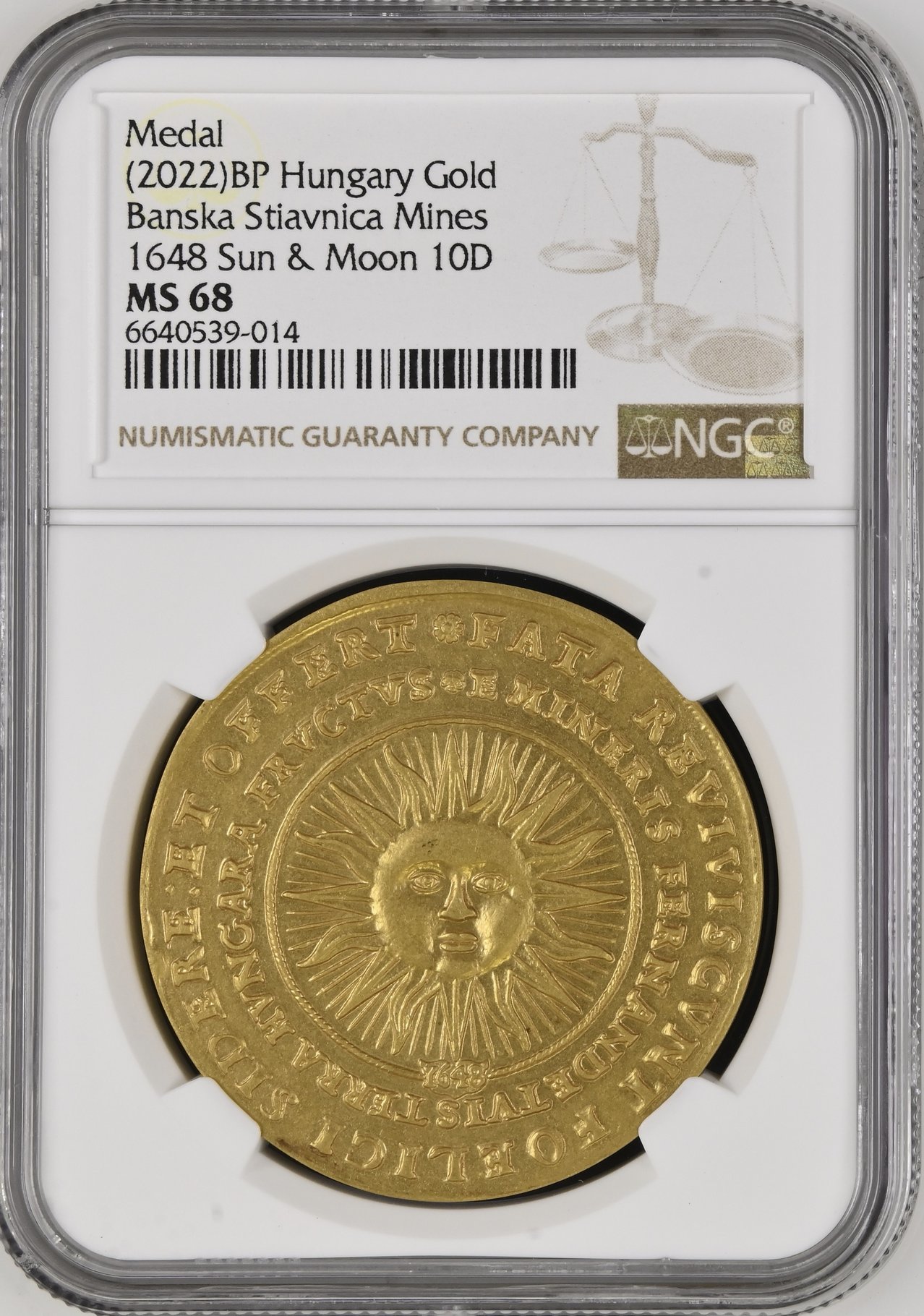 売約ずみ ハンガリー1648/2022年 Sun＆Moon リストライク10ダカット金メダル NGC MS68の画像