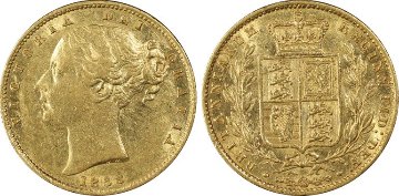 イギリス1838年ヴィクトリアソブリン金貨 PCGS AU55の画像