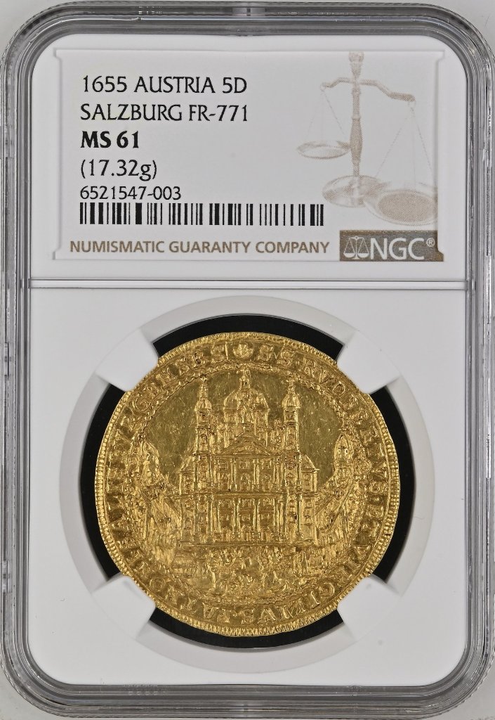 オーストリア ザルツブルク1655年5ダカット金貨 NGC MS61 最高鑑定 | PREMIUM GOLD COIN