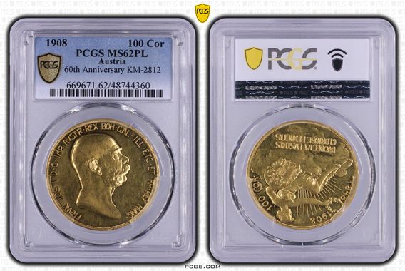 オーストリア1908年100コロナ金貨PCGS MS62PL 雲上の女神 | PREMIUM GOLD COIN