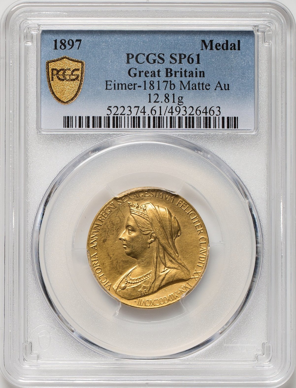 イギリス1897年ヴィクトリアゴールデンジュビリー金メダルPCGS SP61の画像