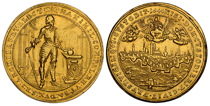 ドイツババリア1640年マキシミリアン5ダカット金貨 NGC AU53の画像