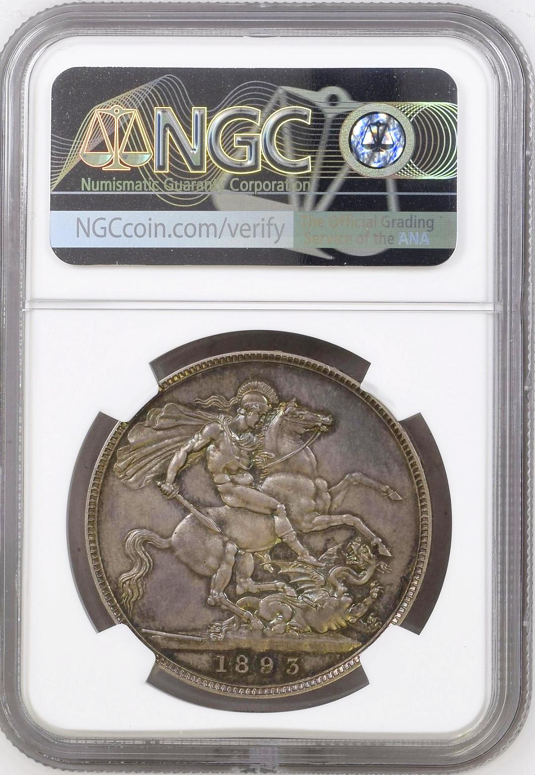 イギリス1893年ヴィクトリアヴェールドクラウンプルーフ銀貨 NGC PF65 の画像