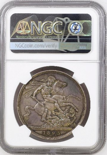 イギリス1893年ヴィクトリアヴェールドクラウンプルーフ銀貨 NGC PF65 の画像