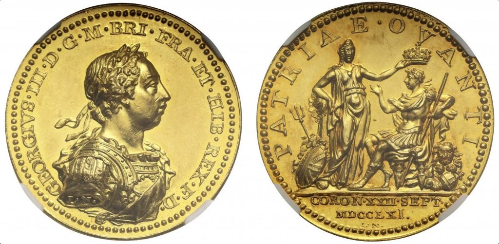 イギリス1761年ジョージ3世 戴冠金メダル NGC MS61の画像