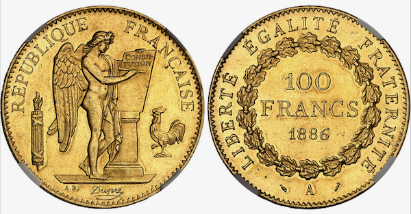 フランス1886年エンジェル100フラン金貨 PCGS MS64」 | PREMIUM GOLD COIN