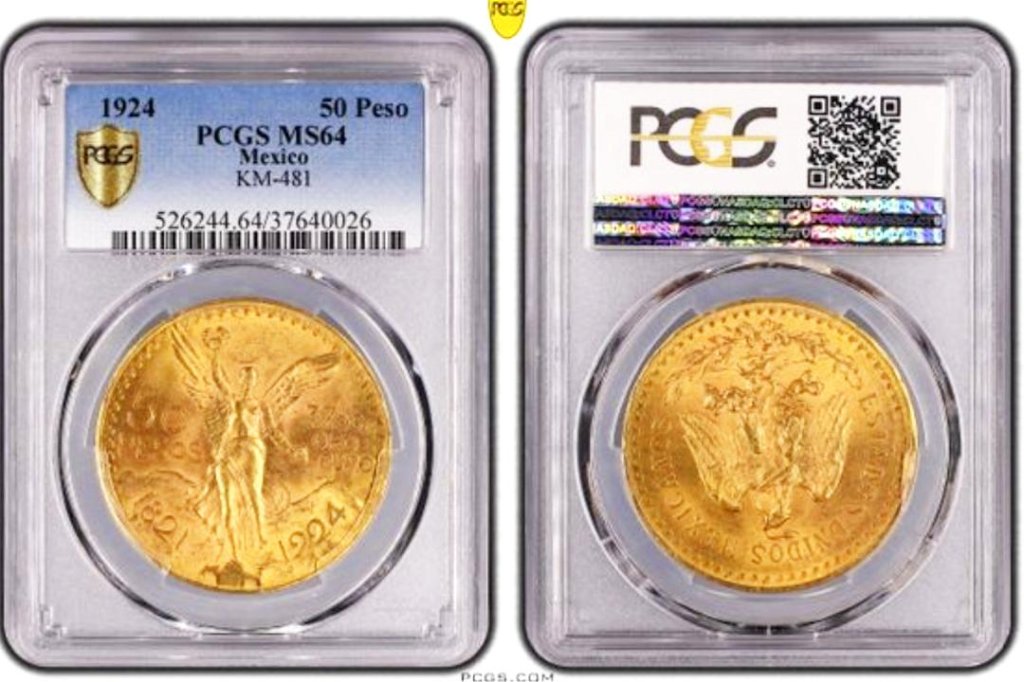 メキシコ1924年50ペソ金貨 PCGS MS64の画像