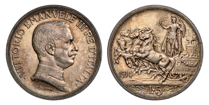 1916R イタリア統一王国 2L銀貨 NGC AU58 クァドリガ お歳暮 のし イタリア統一王国 1916R 2L銀貨 クァドリガ AU58