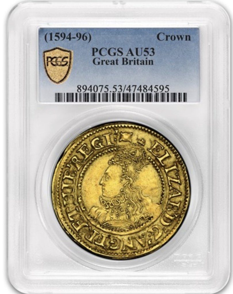イギリス1594〜1596年エリザベス1世クラウン金貨 PCGS AU53の画像