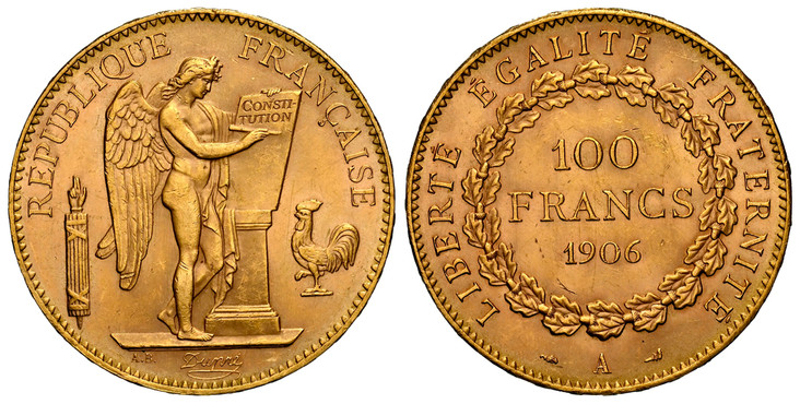 フランス1906年A 100フラン金貨 NGC MS63の画像