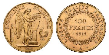 フランス1911年A 100フラン金貨 NGC MS63の画像