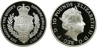 イギリス2017年エリザベス65年在位 10ポンド 5オンス銀貨 PCGS PR69DCAMの画像