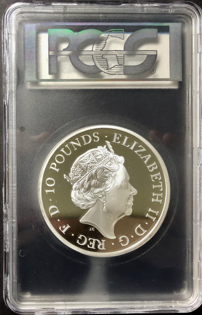 イギリス2017年エリザベス65年在位 10ポンド 5オンス銀貨 PCGS PR69DCAMの画像