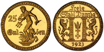 ダンツィヒ1923年25グルデン金貨PCGS PR65DCAM 最高鑑定の画像