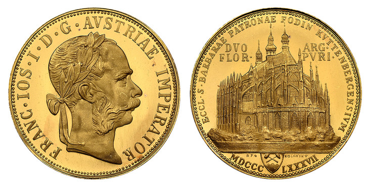 オーストリア1887年クッテンベルク4ダカットリストライク金貨NGCPF66UCAMの画像