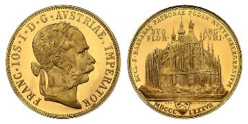 オーストリア1887年クッテンベルク4ダカットリストライク金貨NGCPF66UCAMの画像