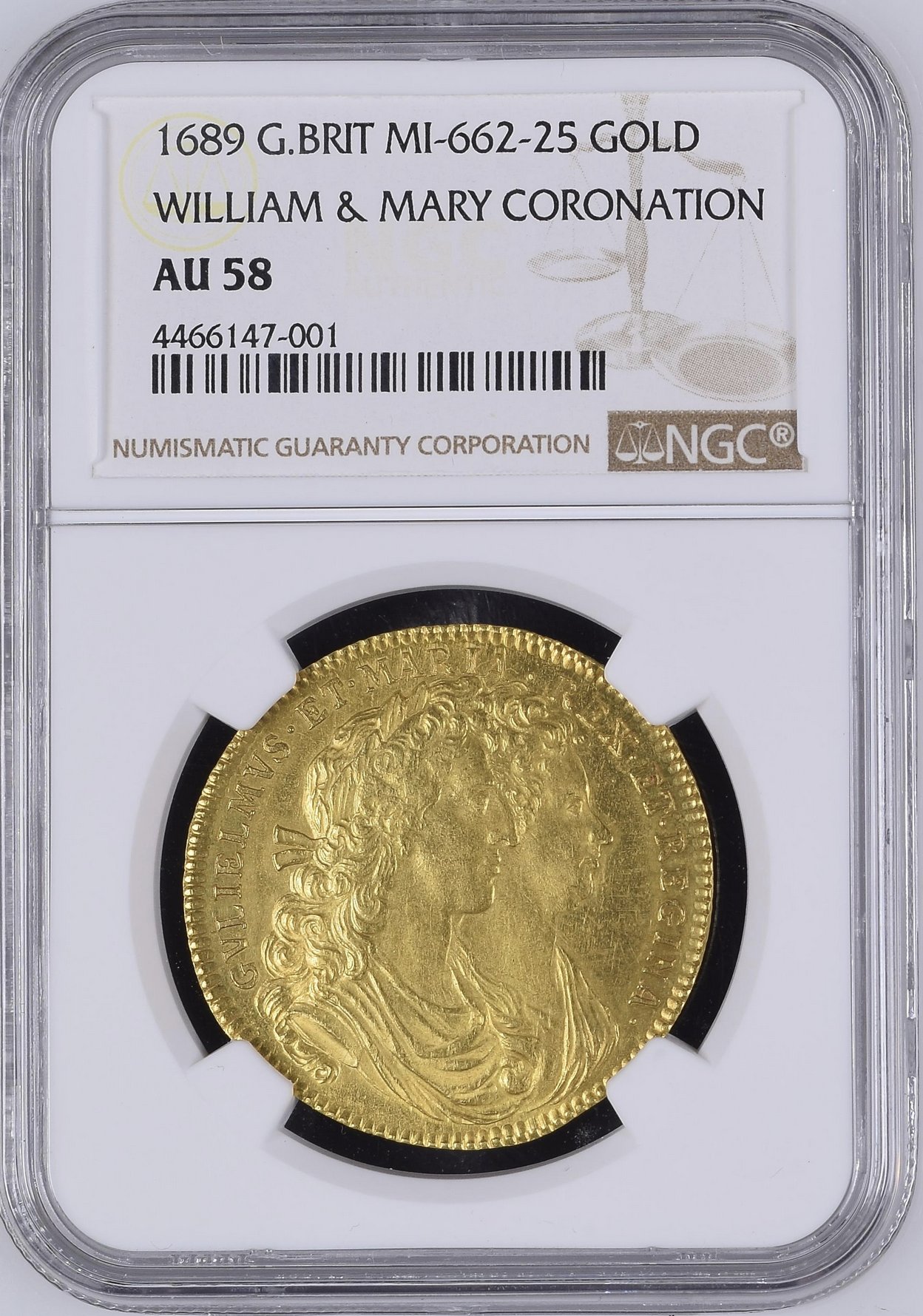 イギリス1869年ウイリアム＆メアリー戴冠大型ゴールドメダル NGC AU58の画像