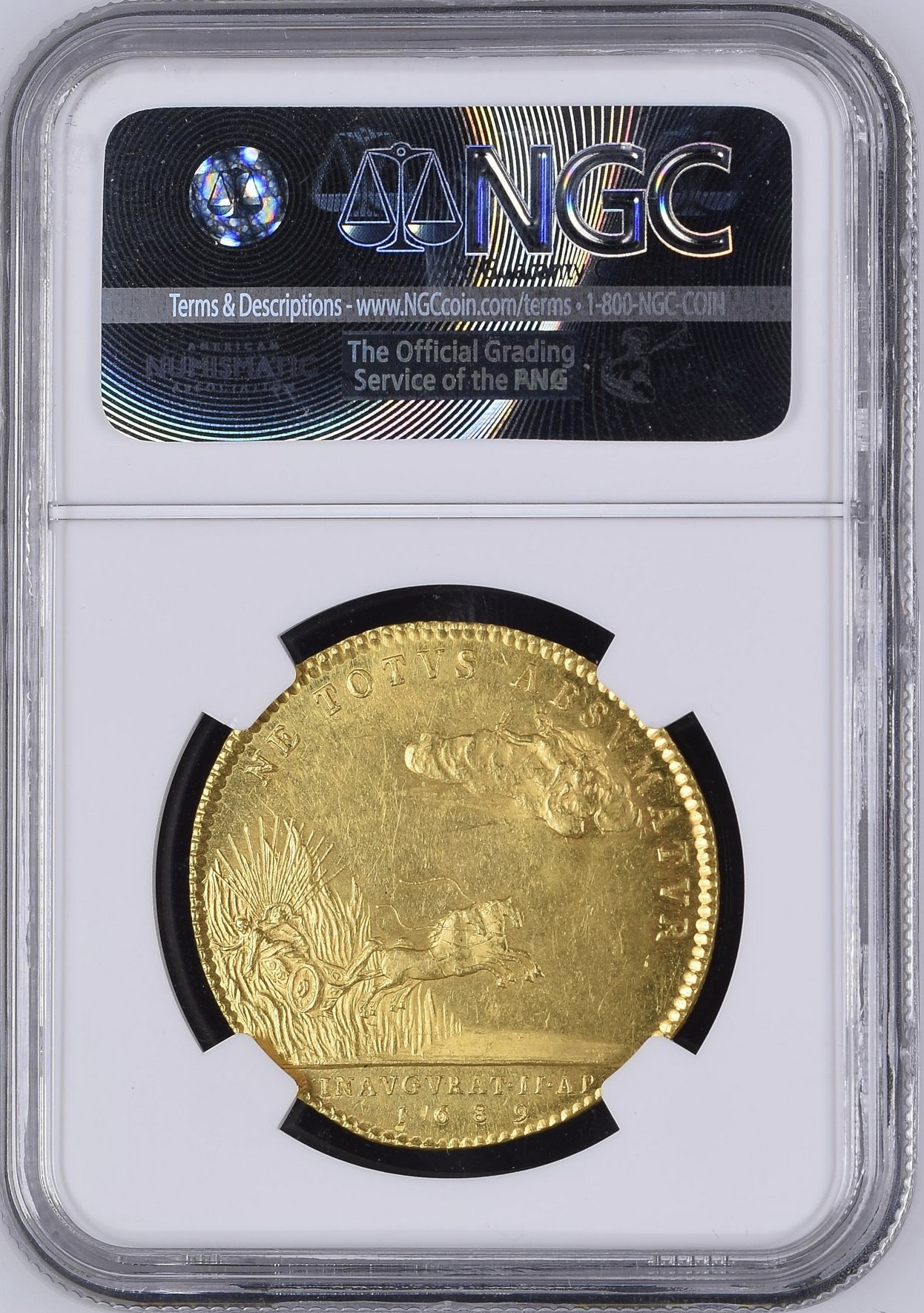 イギリス1869年ウイリアム＆メアリー戴冠大型ゴールドメダル NGC AU58の画像