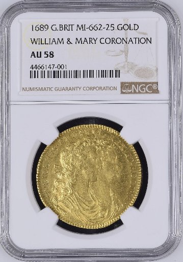 イギリス1869年ウイリアム＆メアリー戴冠大型ゴールドメダル NGC AU58の画像