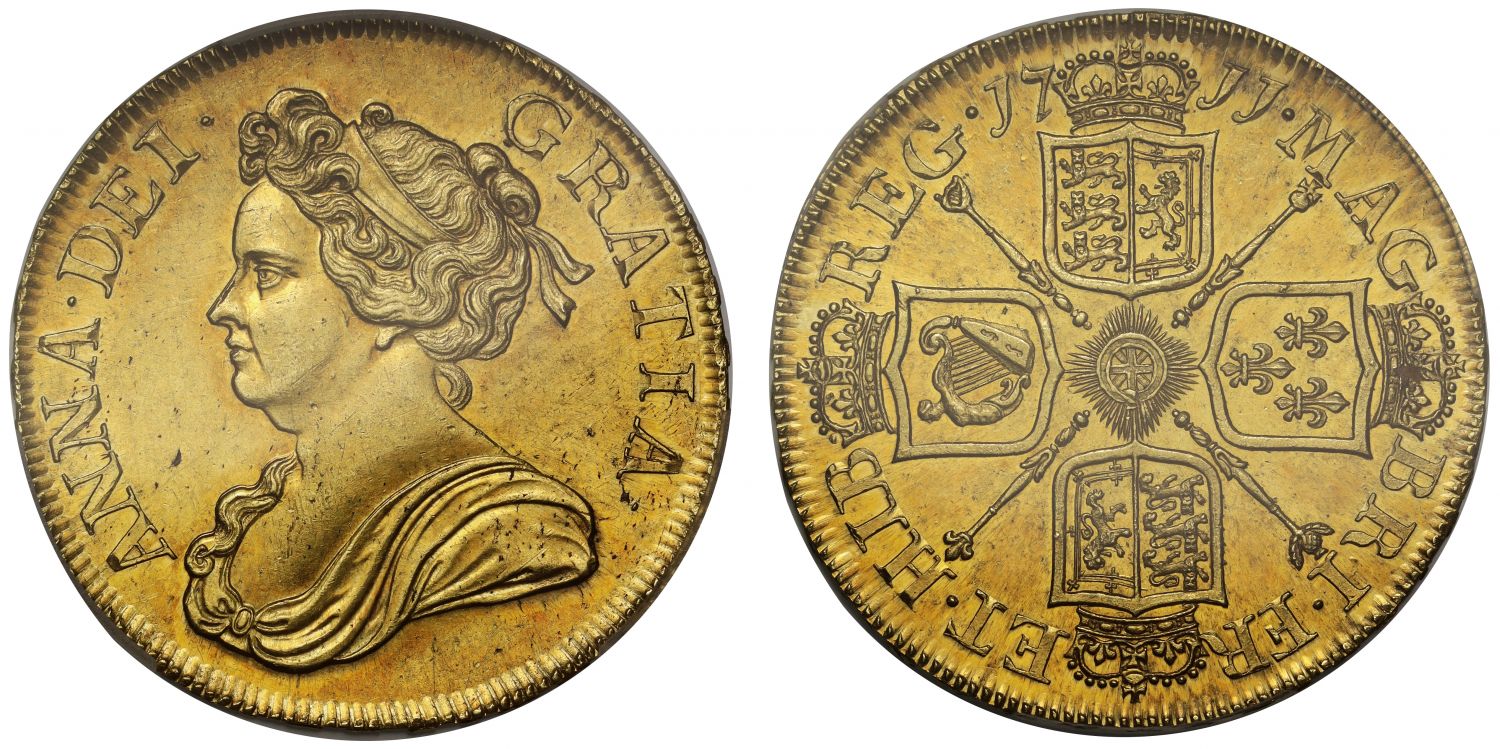 イギリス1711年アン女王5ギニー金貨PCGS MS62の画像