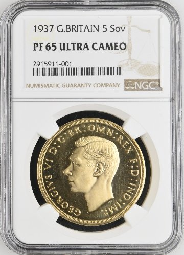 イギリス1937年ジョージ6世5ポンド金貨 NGC PF65 UCAMを委託でお預かりしました。の画像