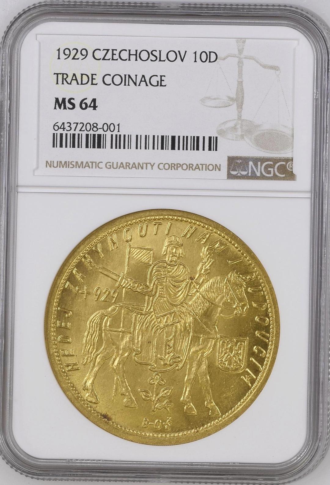 チェコ1929年10ダカット金貨 NGC MS64の画像
