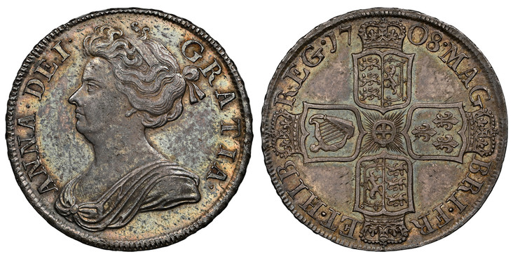 イギリス1708年アン女王ハーフクラウン銀貨NGC MS63の画像