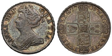 イギリス1708年アン女王ハーフクラウン銀貨NGC MS63の画像