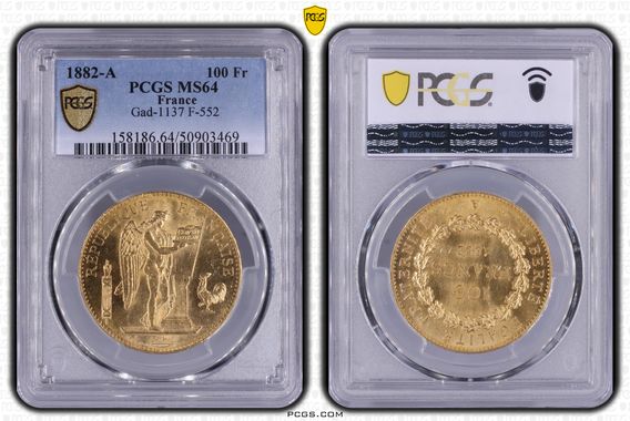 フランス1882年100フラン金貨PCGS MS64の画像