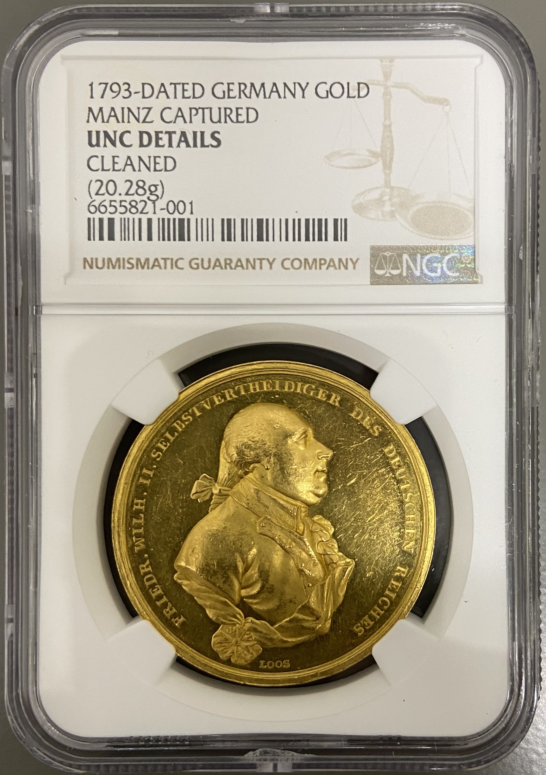 ドイツプロイセン1793年ヴィルヘルム2世金メダルNGC UNC DETAILS 280万円に値下げの画像