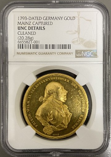 ドイツプロイセン1793年ヴィルヘルム2世金メダルNGC UNC DETAILS 280万円に値下げの画像