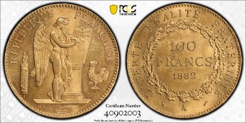 フランス1882年エンジェル100フラン金貨PCGS MS63の画像