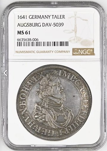 ドイツアウグスブルク1641年都市景観ターラー銀貨 NGC MS61の画像