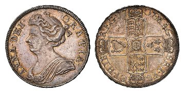 イギリス1707年アン女王 ハーフクラウン銀貨 NGC MS63の画像