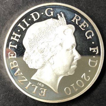 イギリス2010年王政復古5ポンドピエフォ銀貨の画像