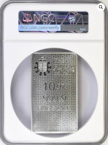 イギリス ロイヤルミント スリーグレイセス10オンスシルバーバー NGC MS69の画像