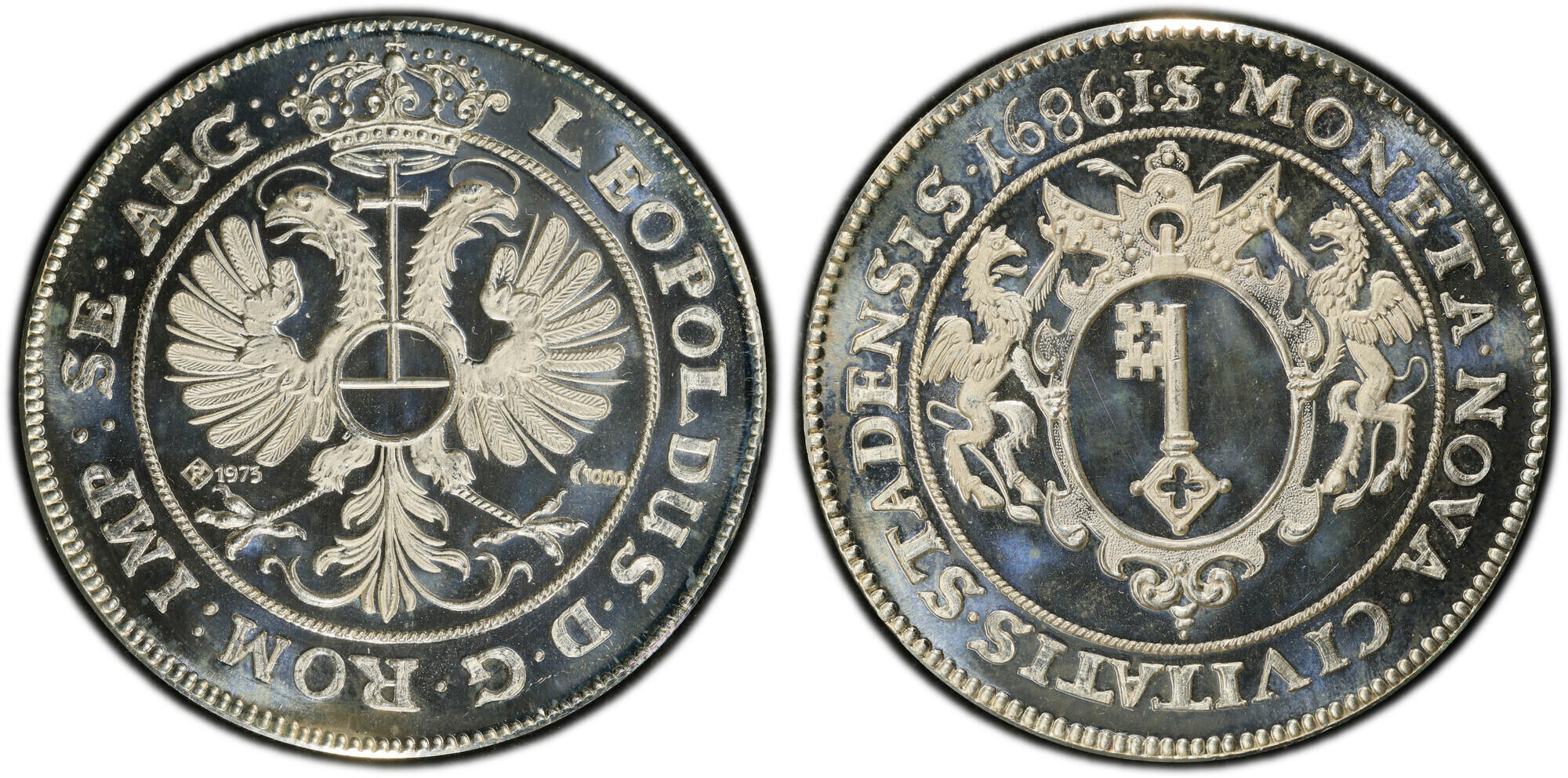 ドイツ1686年/1973年ターラー銀貨 PCGS SP68   銀1000/1000の画像