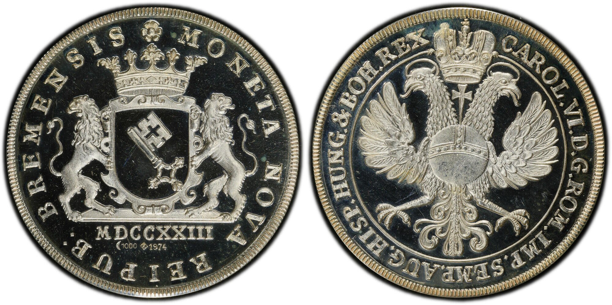 ドイツ1723年/1974年ターラー銀貨 PCGS SP67　銀1000/1000の画像