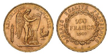 フランス1907年エンジェル100フラン金貨 PCGS MS63の画像