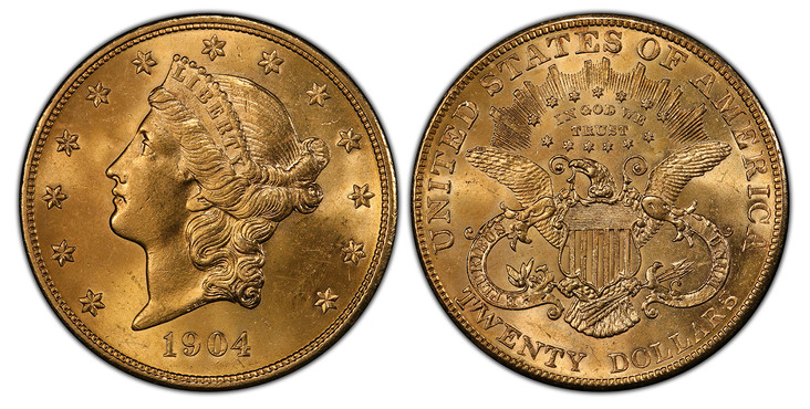アメリカ1904年ダブルイーグル20ドル金貨 PCGS MS64の画像