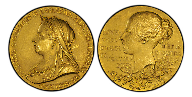 イギリス1897年ヴィクトリア戴冠60年大型金メダル PCGS SP61の画像