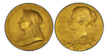 イギリス1897年ヴィクトリア戴冠60年大型金メダル PCGS SP61の画像