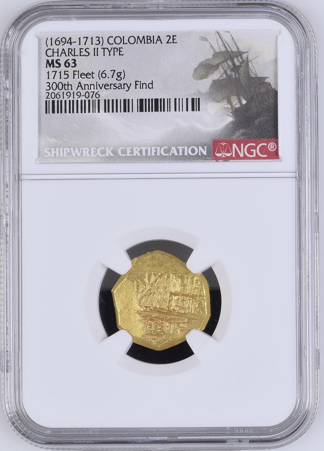 コロンビア1694-1713年2エスクード金貨1715年フリートNGC MS63の画像
