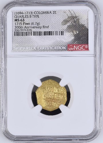 コロンビア1694-1713年2エスクード金貨1715年フリートNGC MS63の画像