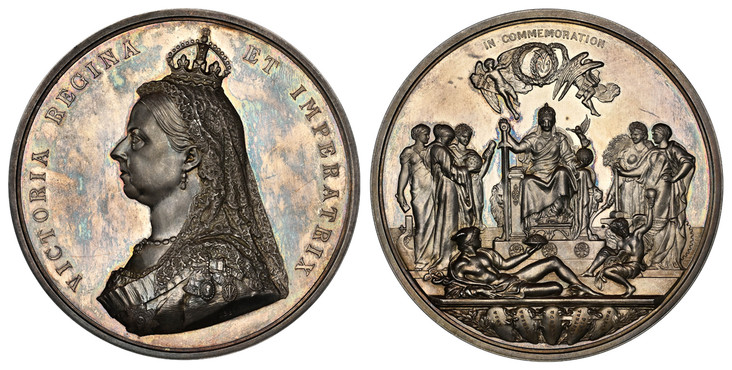 イギリス1887年ヴィクトリア戴冠60年大型銀メダル NGC MS63の画像