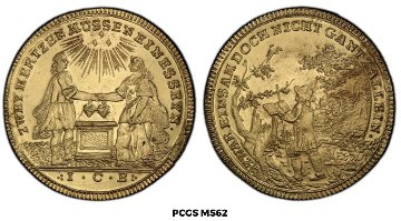 ドイツレーゲンスブルク1741年〜63年2ダカット金貨 PCGS MS62の画像