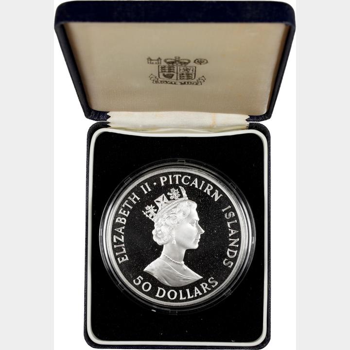 イギリス領ピトケアン諸島1988年50ドル5オンス銀貨の画像