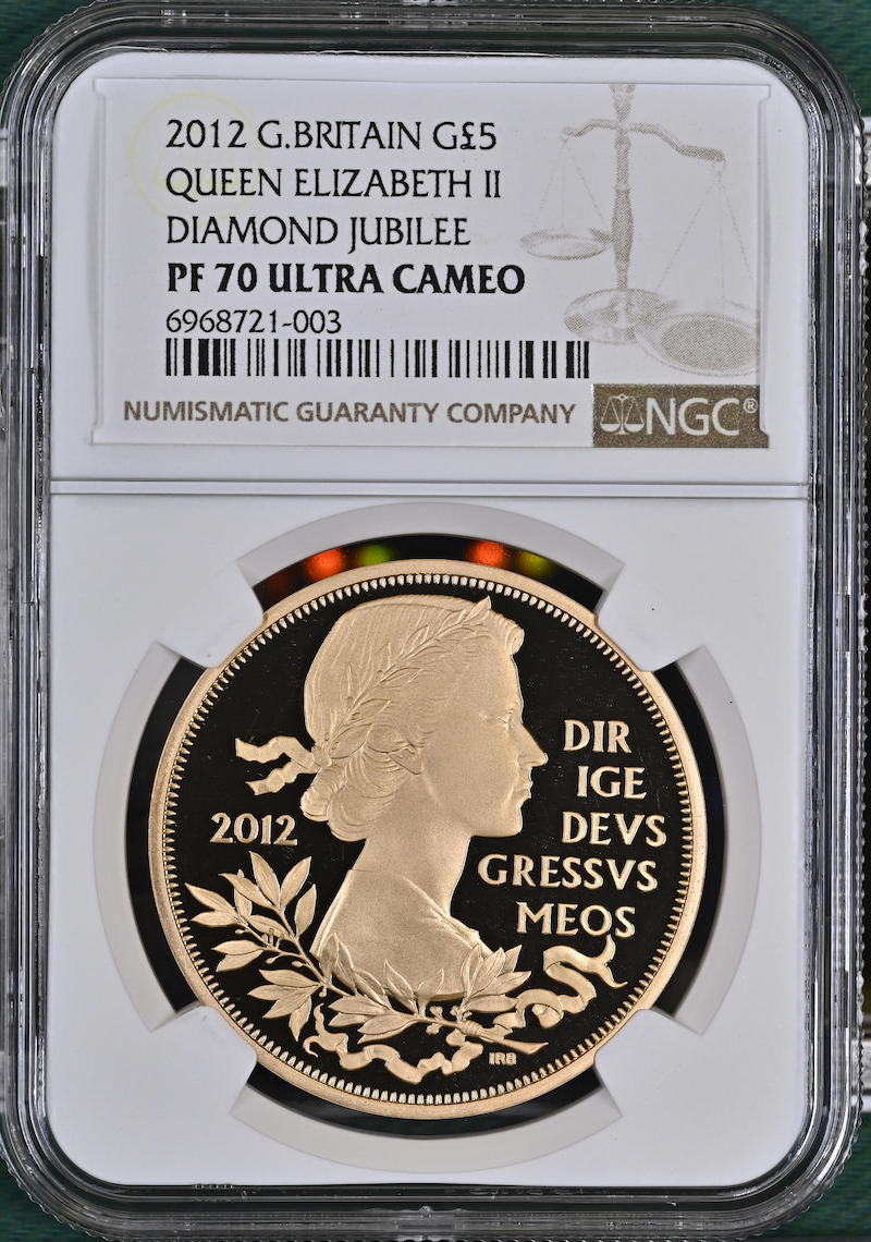 イギリス2012年ダイアモンドジュビリー5ポンド金貨 NGC PF70 UCAM
