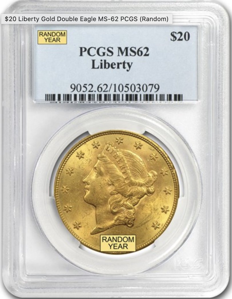 アメリカリバティ20ドル金貨 PCGS MS62の画像